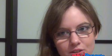 Brunette Hair in glasses drilled and cummed on